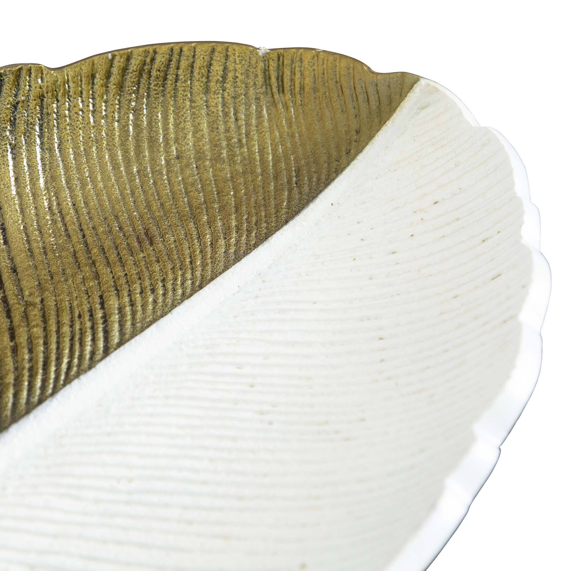 14" Gold & White Leaf Decorative Accent Tray